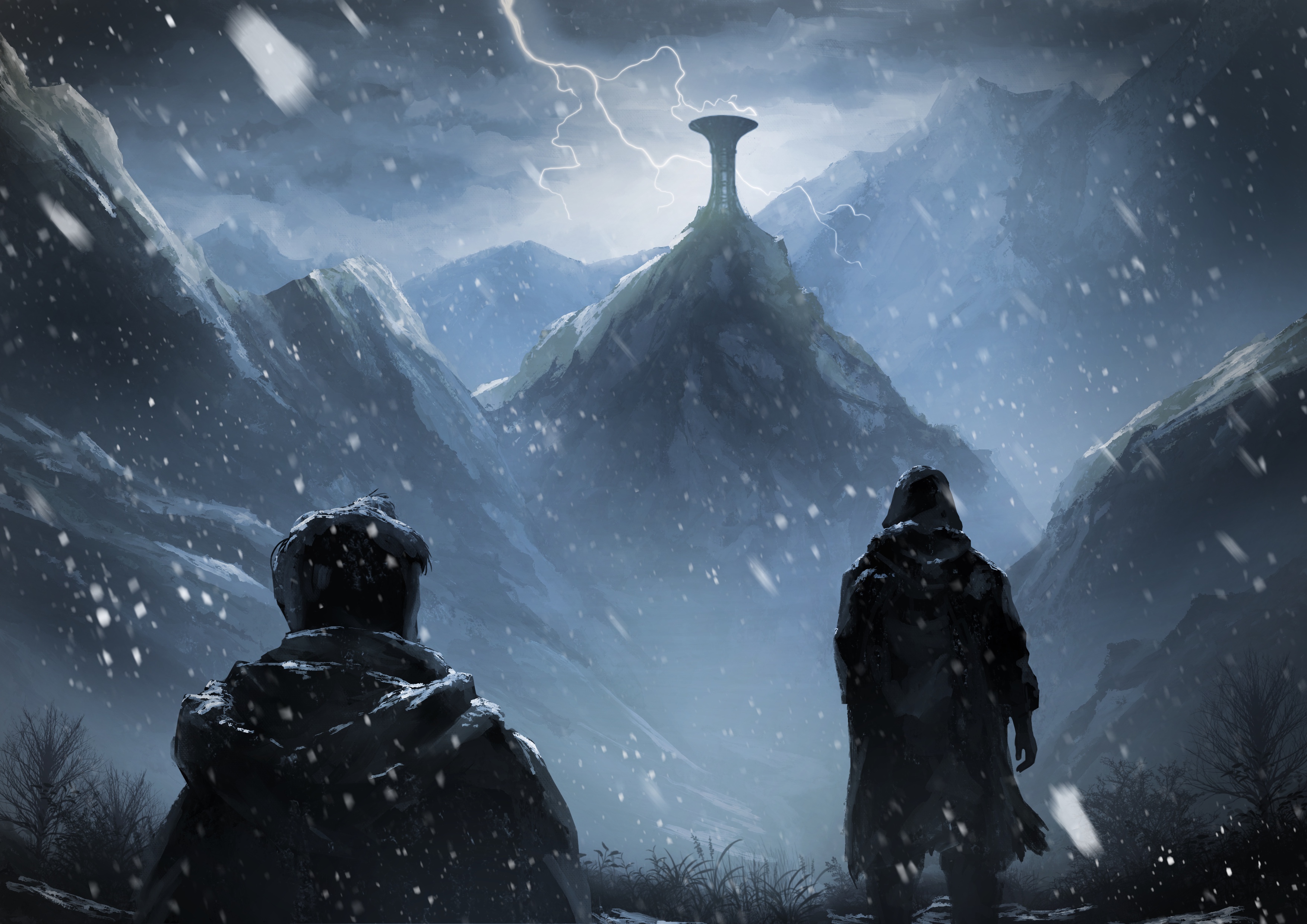 Expeditioners approaching a border relay station between the Ngorrhal passes and the cliffs of Ukhaalstaag