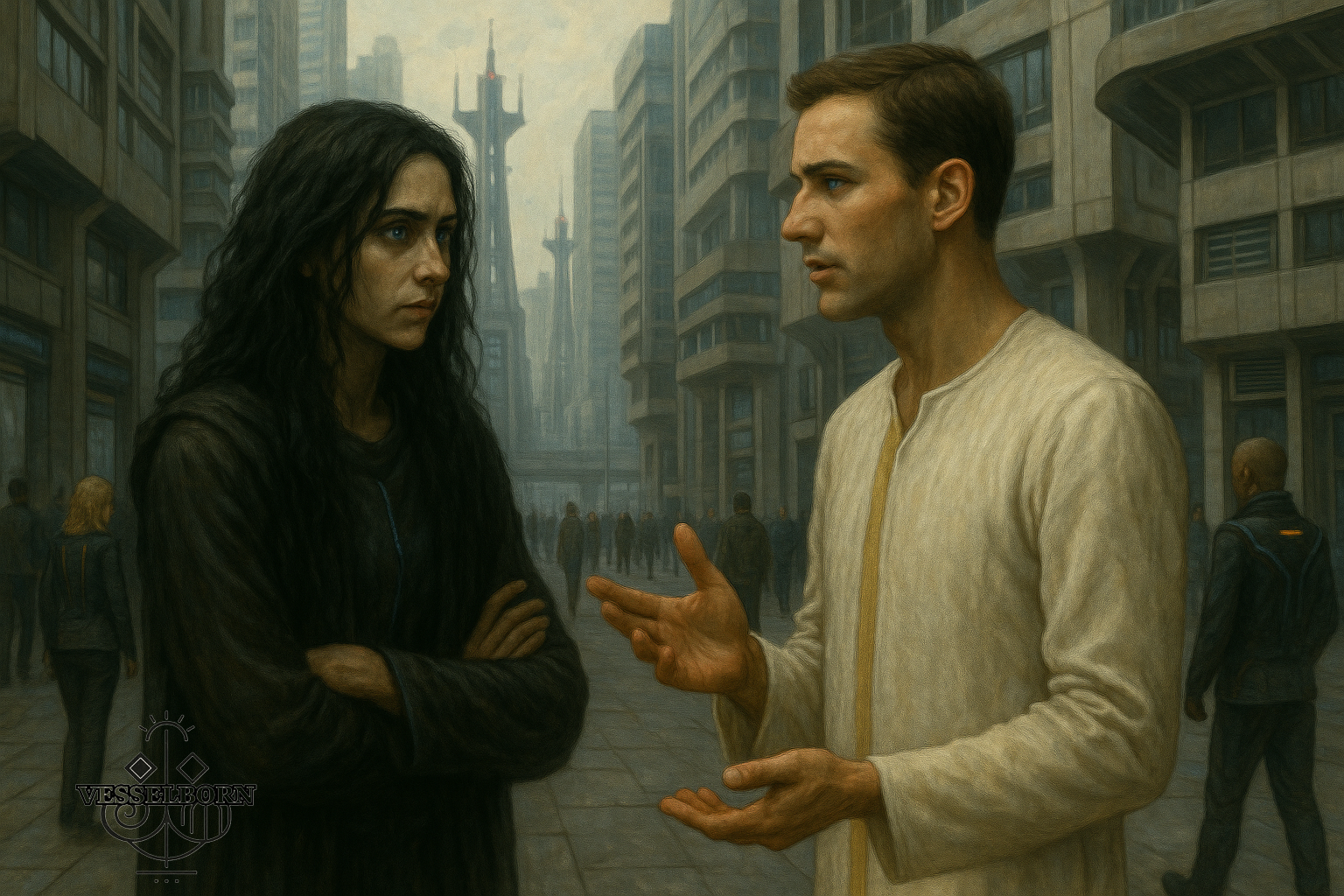 Velcrith and Seraveth Vessels in conversation. The Parent Preceded the Children, lore illustration.